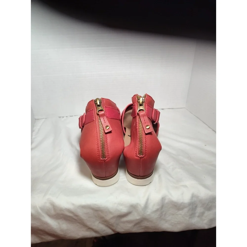 OTBT Teamwork Ankle Leather Wedge Sandals Size‎ 10 Platform Shoes Cork Red